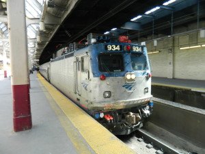 Amtrak's Northeast Regional train #95, en route to Newport News, VA, arrives at Newark Penn Station on a brisk April morning. 