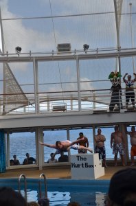 A Royal Caribbean cruise is an experience not to be passed up. Here, author David Kriso is participating in the Men's International Belly-flop Competition on board the Oasis of The Seas. 